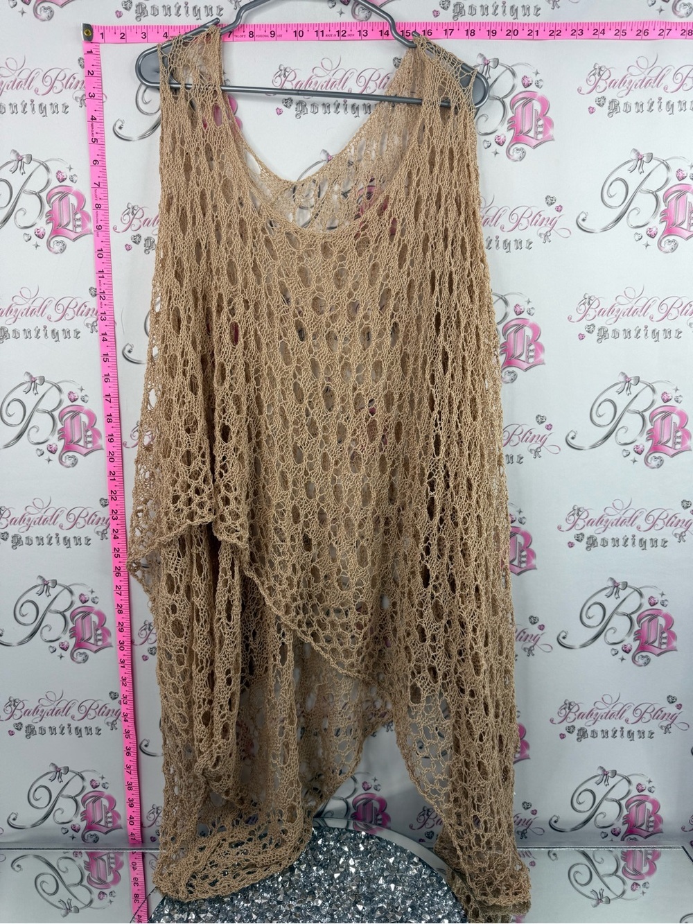 SHEIN poncho coverup knit crochet Open-Knit Crochet Poncho in Tan